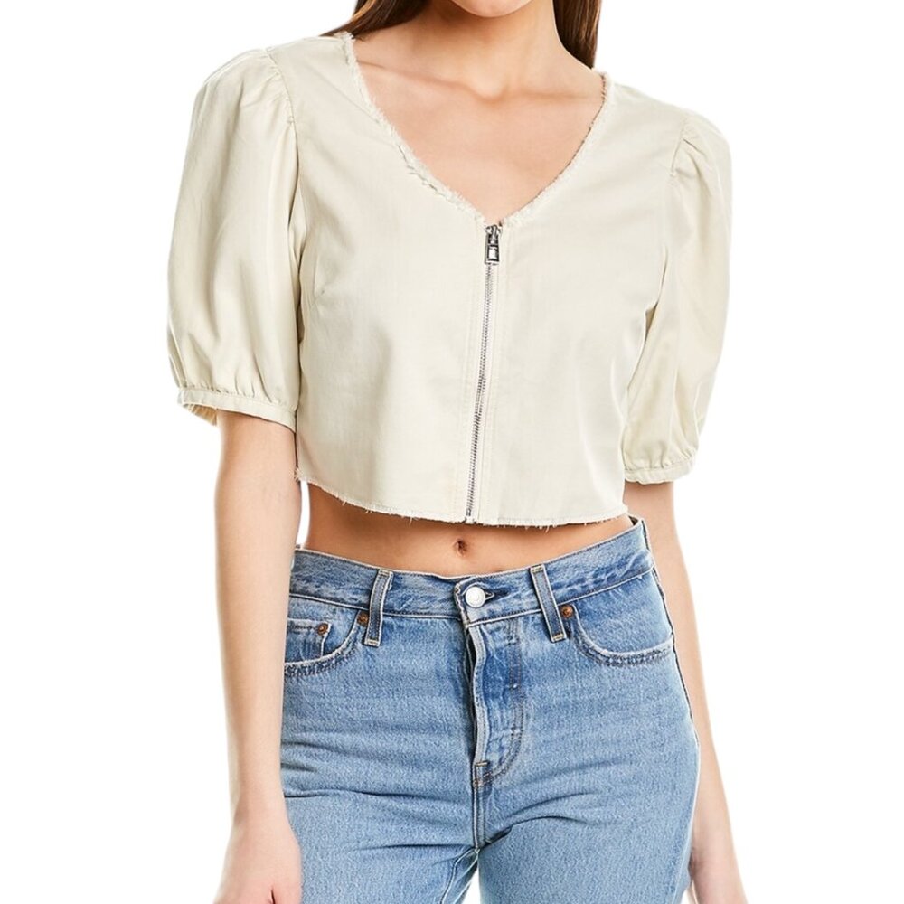 Good American Puff Sleeve Crop Top, Bone, Size 4